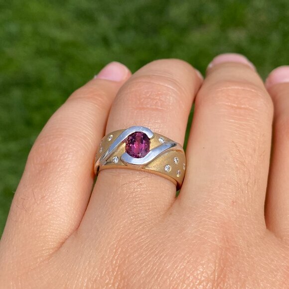 Pink Tourmaline and Diamond Ring in 14K White and Yellow Gold - Picture 9 of 10
